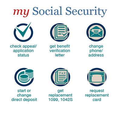 With a my Social Security account you can: Check appeal or application status, Get a benefit verification letter, Change your phone number or address, Start or change your direct deposit, Get a replacement 1099 or 1042S tax form, or In many states request a replacement card.