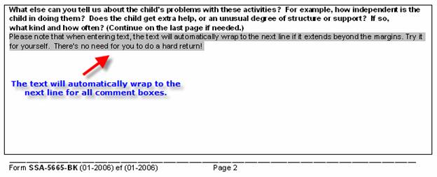 Graphic that indicates that, when you enter text in a comment box and it extends beyond the margin, the text will automatically wrap to the next line