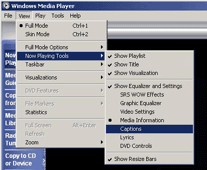 Windows Media Player 8 View Menu