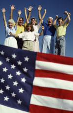 People and the American Flag