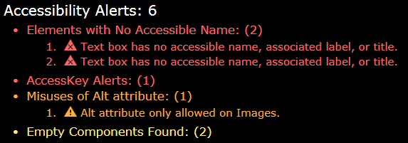 Accessibility Alerts with example of alerts