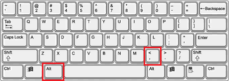 keyboard with alt and comma highlighted - previous element