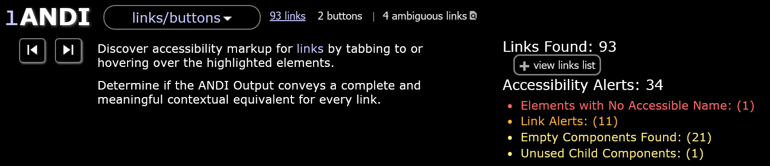 lANDI accessible link testing, accessible button testing