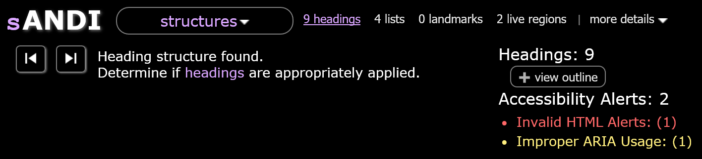 sANDI evaluate html structure for accessibility