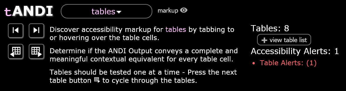 tANDI accessible data table testing