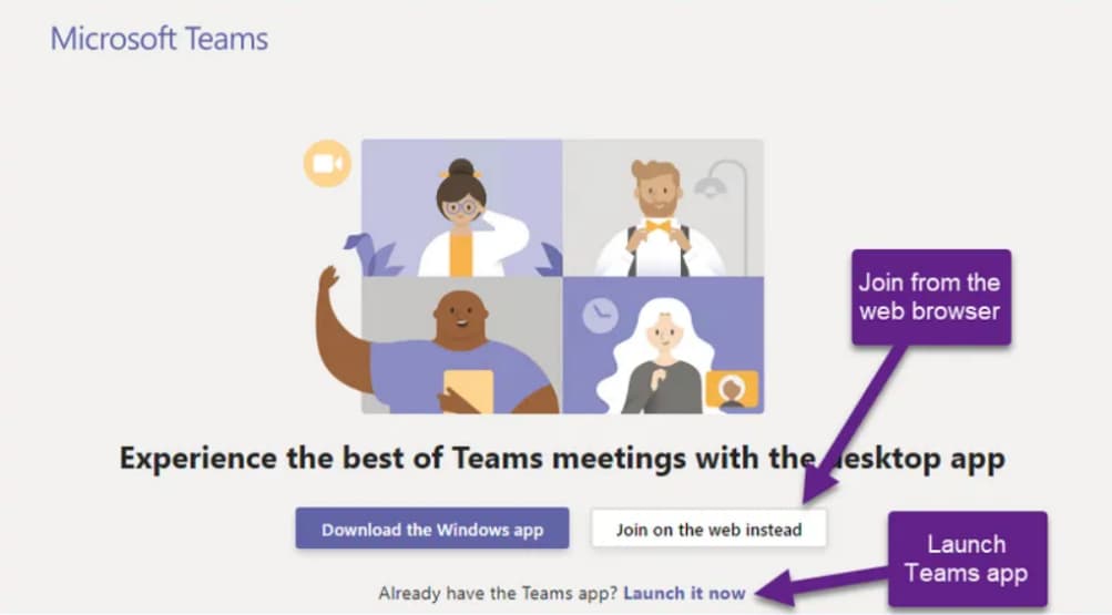 screenshot of MS Teams ways to join options