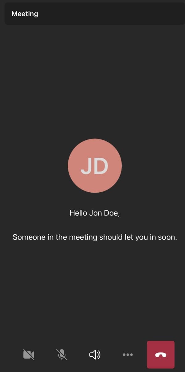screenshot of MS Teams lobby feature where you wait until host lets you into the meeting