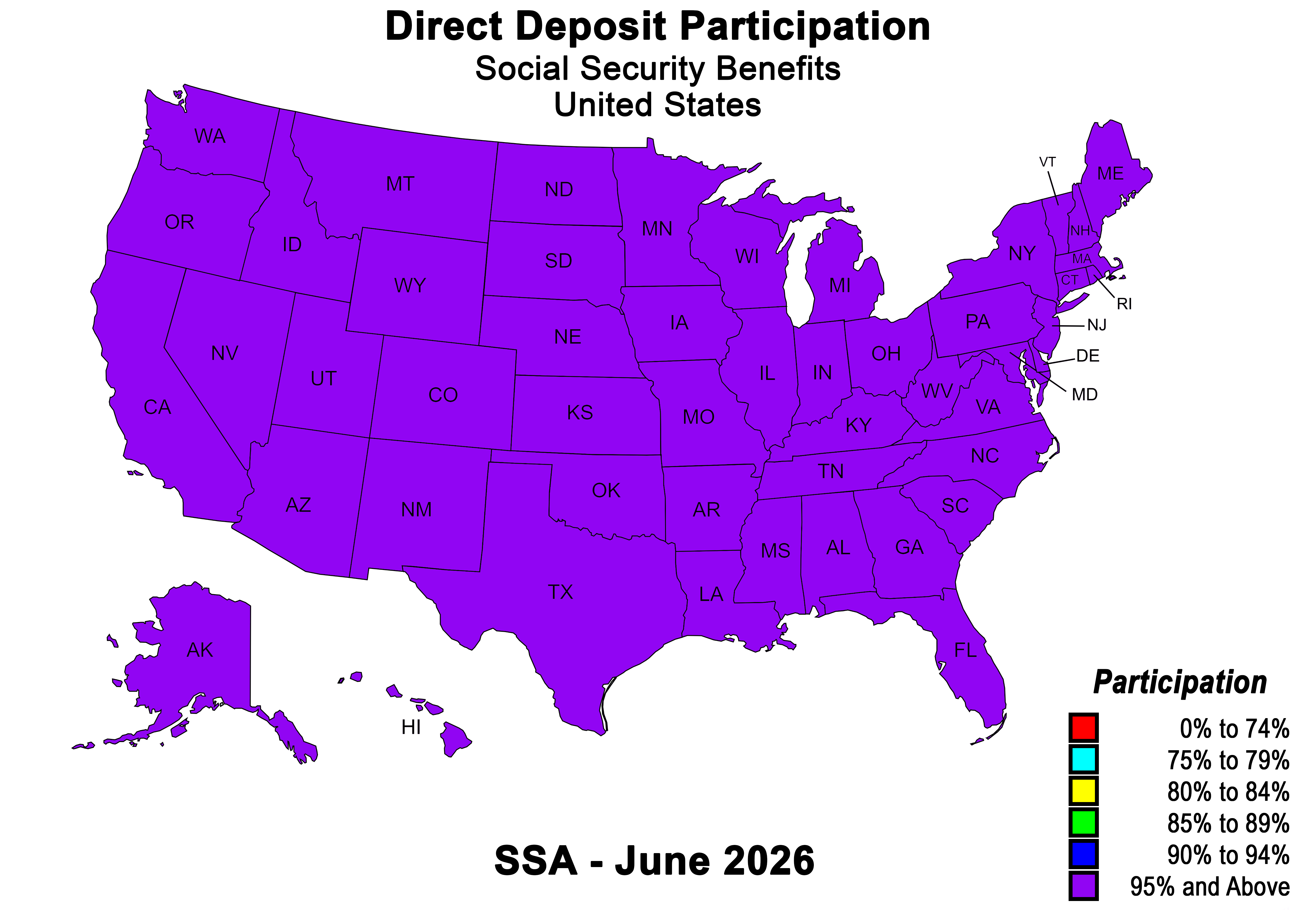 US map showing percentage of participation by states