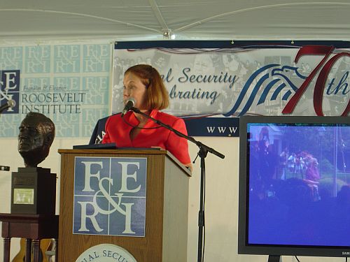 Commissioner Barnhart speaking at FDR Library