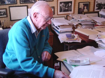 Ball at his desk