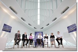 President George W. Bush meets audience members after speaking about Strengthening Social Security at the Milwaukee Art Museum in Milwaukee, Wis., Thursday, May 19, 2005. White House photo by Paul Morse