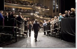 President George W. Bush receives a warm welcome at the Kentucky Center for the Performing Arts in Louisville, Ky., where he kicks off a two-day trip to promote his plan to reform Social Security Thursday, March 10, 2005. White House photo by Paul Morse 