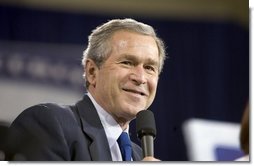 President George W. Bush discusses Social Security in Shreveport, La., Friday, March 11, 2005. "When people -- when a person owns something, they have a vital stake in the future of the country," said the President talking about personal savings accounts. White House photo by Paul Morse 