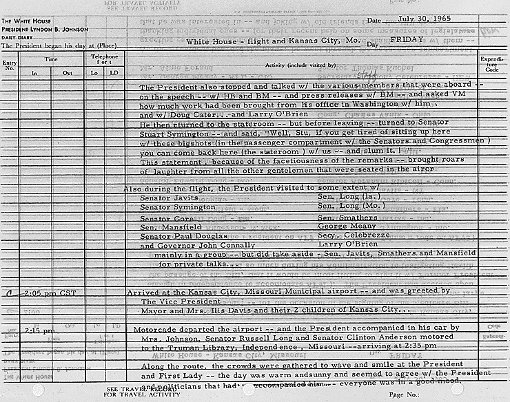 page of LBJ logbook