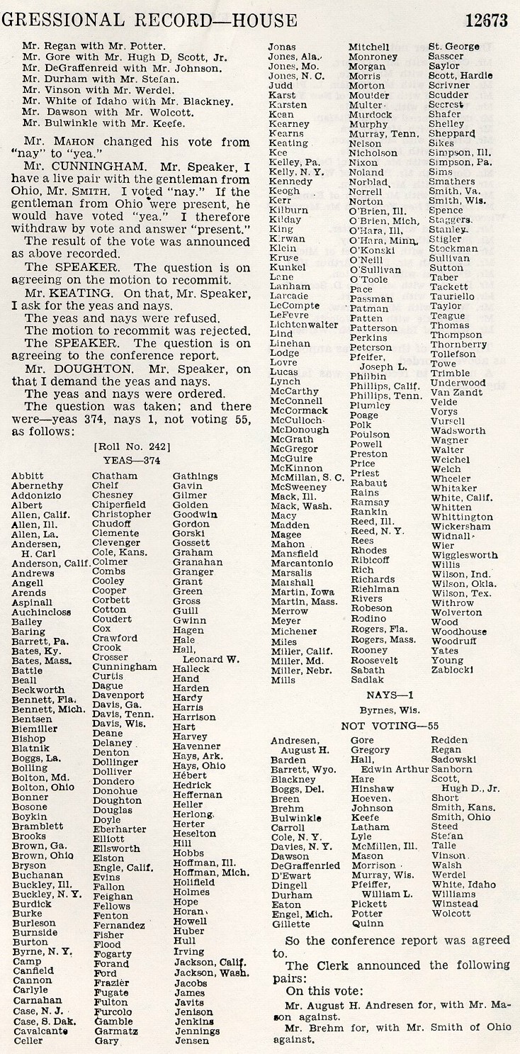 House 1950 tally