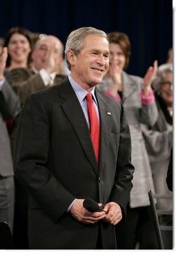 President George W. Bush receives a warm welcome from participants attending a Conversation on Social Security at North Dakota State University in Fargo, N.D., Thursday, Feb. 3, 2005. White House photo by Eric Draper