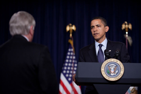 President Obama talks with Democratic House Majority Leader Steny Hoyer