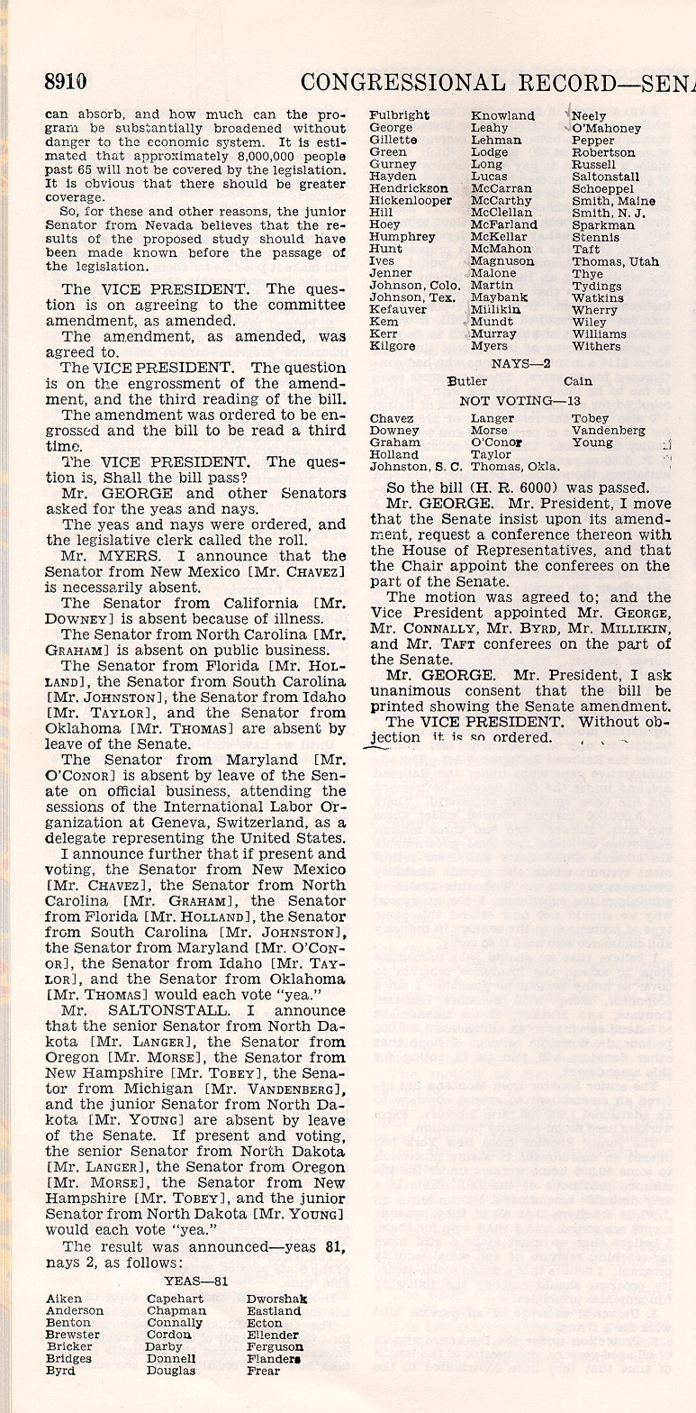 Senate 1950 tally