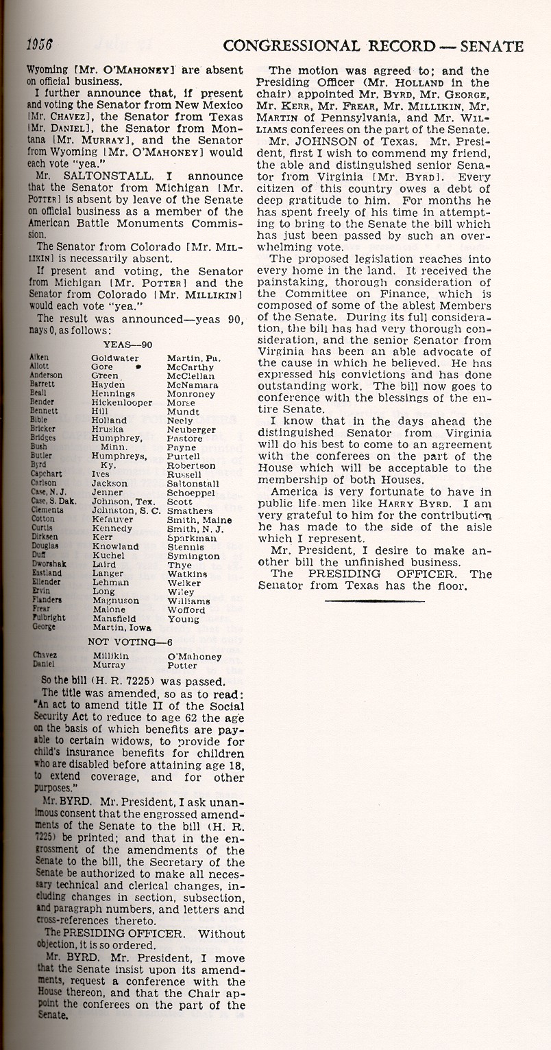 Senate tally 1956