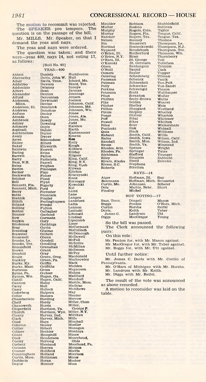 1961 house tally sheet