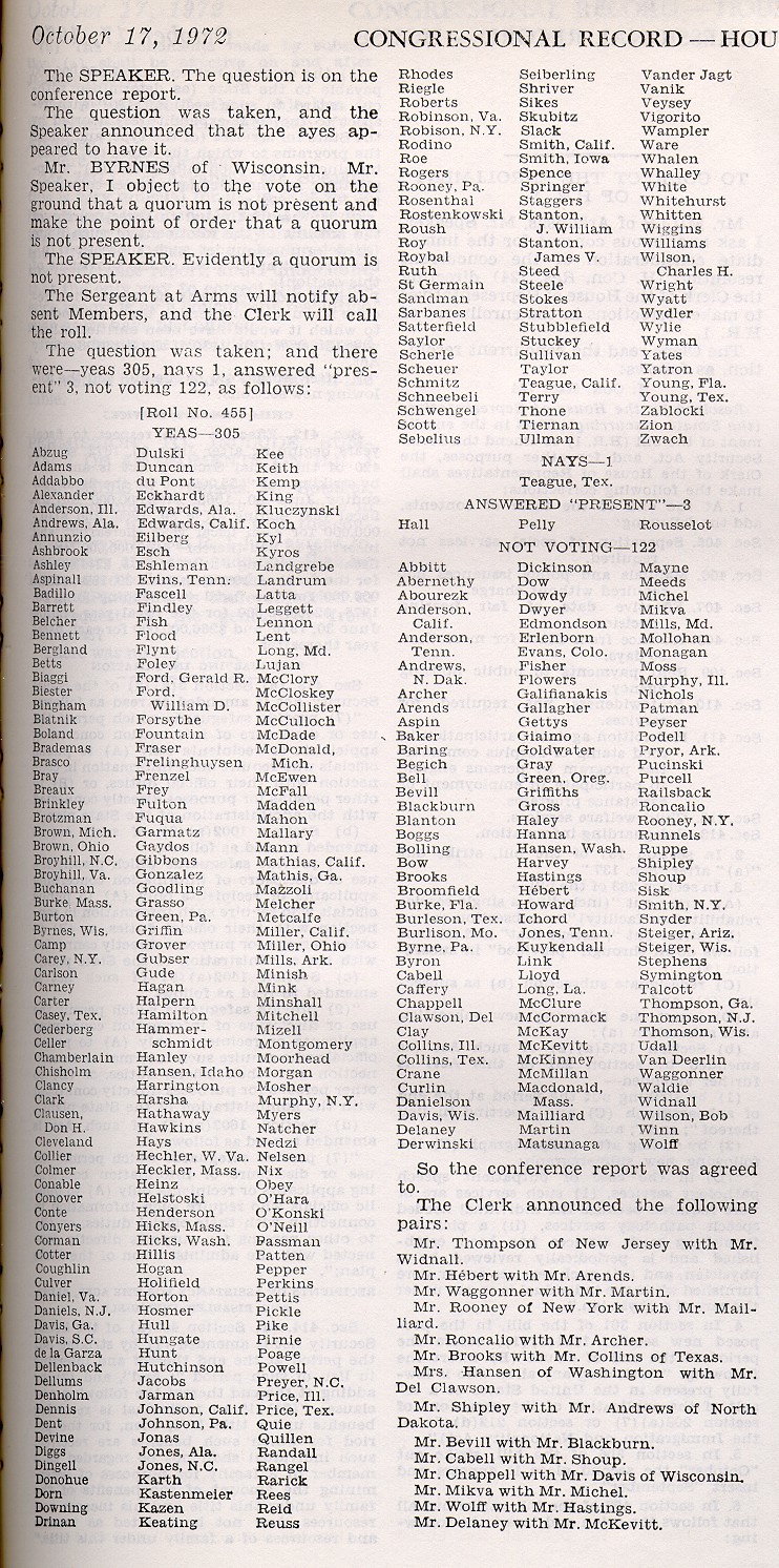 House tally 1972