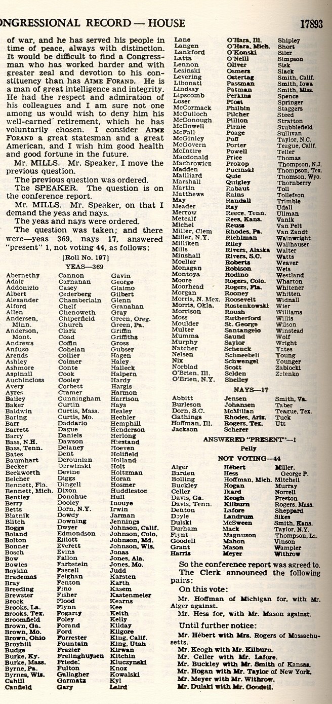 1960 House tally sheet