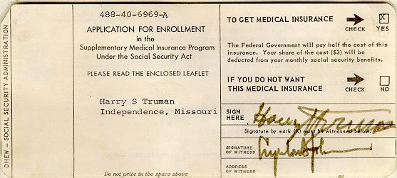photo of Truman's application form