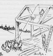 drawing of people building house