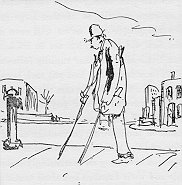 drawing of man on crutches