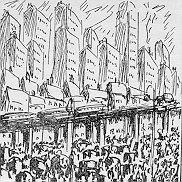 drawing of city crowd
