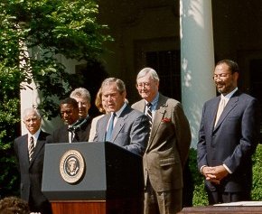 Bush speaking at podium