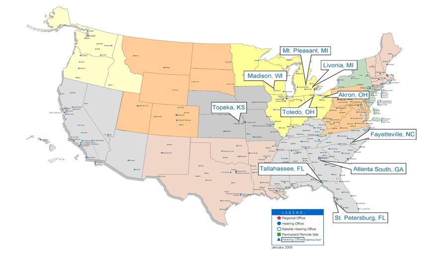 Office of Disability Adjudication and Review: Regional and Hearing Offices and Remote Sites Chart