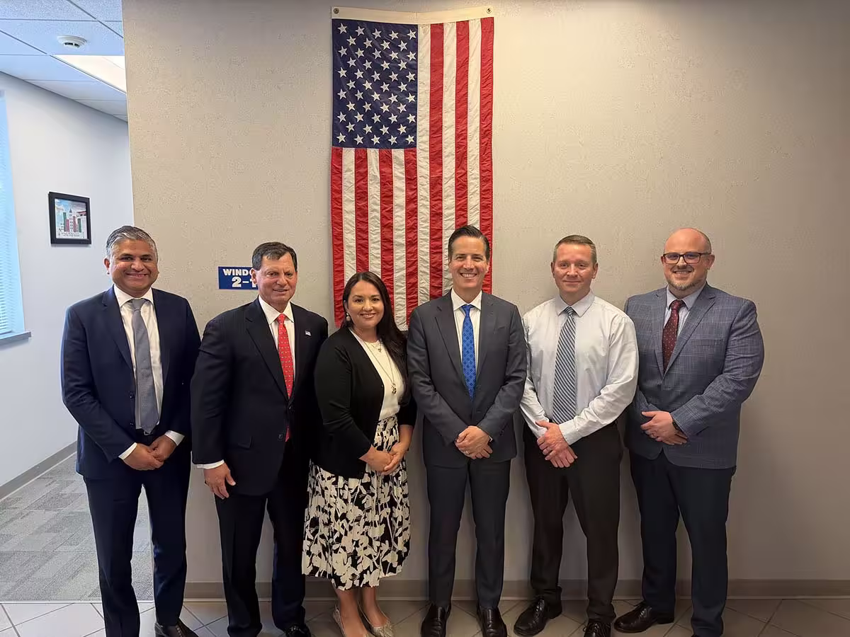 Photo of Commissioner Frank J. Bisignano and Deputy Commissioner Arjun Mody with U.S. Senator Bernie Moreno and staff
