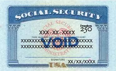 Photo of commemorative 250th Social Security Card for Enumeration at Birth