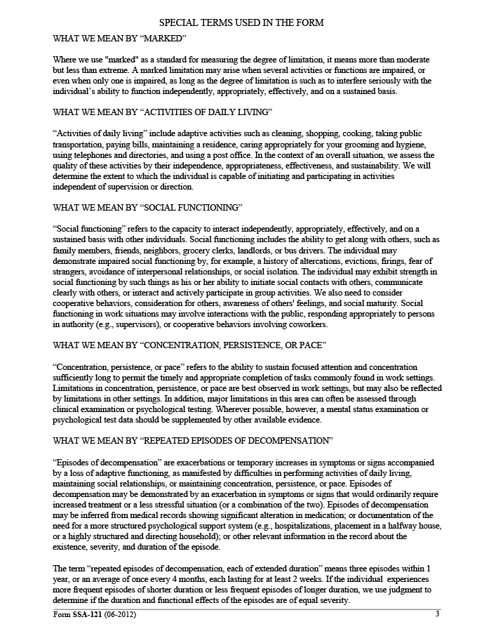 Schizophrenia Presumptive Disability Recommendation Form, page 3