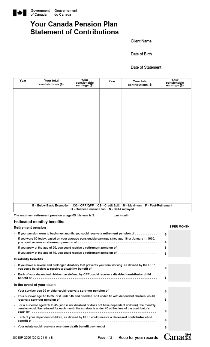 Canada Statement of Contributions, page 1