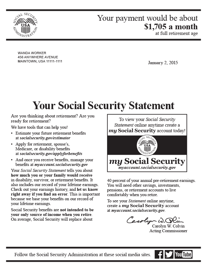 United States Social Security Statement, page 1